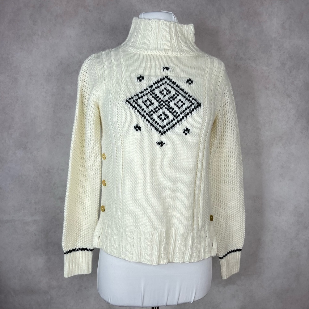 The Reeds x J. Crew Ivory Mock Neck Knit Button Sweater Women's Size XS